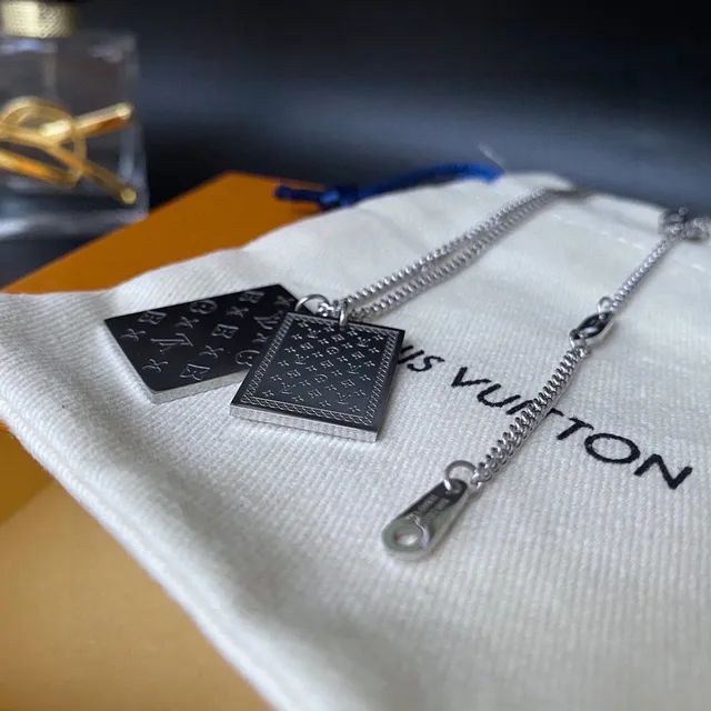 Louis Vuitton Silver Dual Dog-Tag Pendants Monogram-Engraved Necklace 6