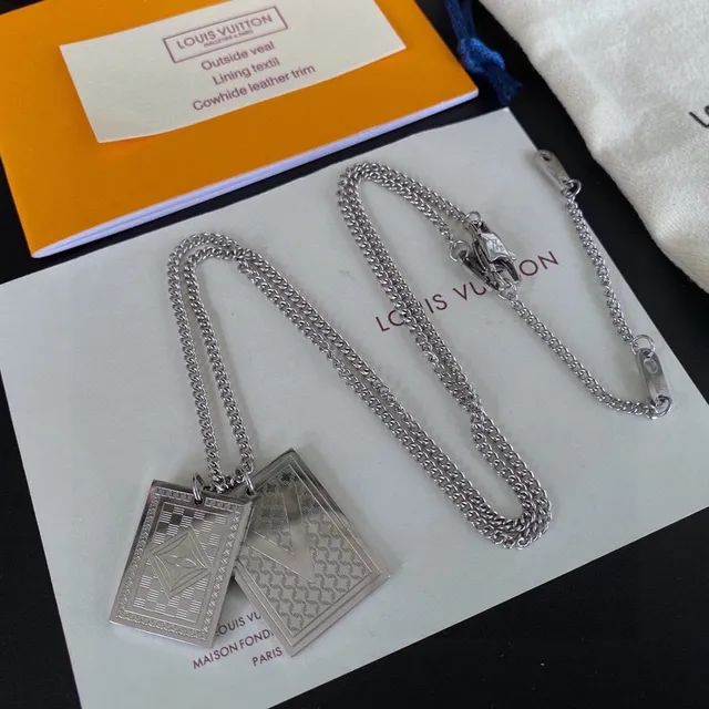 Louis Vuitton Silver Dual Dog-Tag Pendants Monogram-Engraved Necklace 7