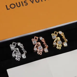 Louis Vuitton Silver Gold Crystal-Embellished Hoop-Style Earrings