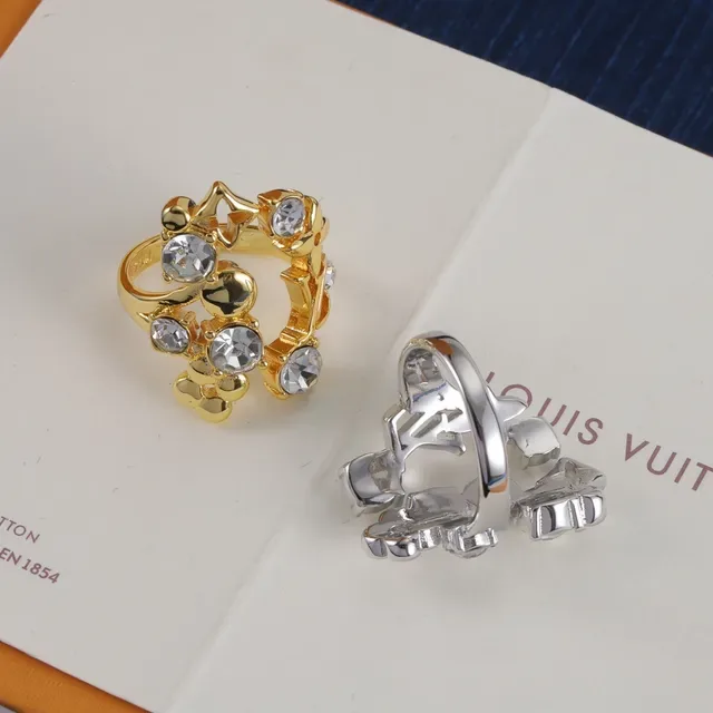 Louis Vuitton Silver Gold Crystal-Embellished Hoop-Style Earrings 2