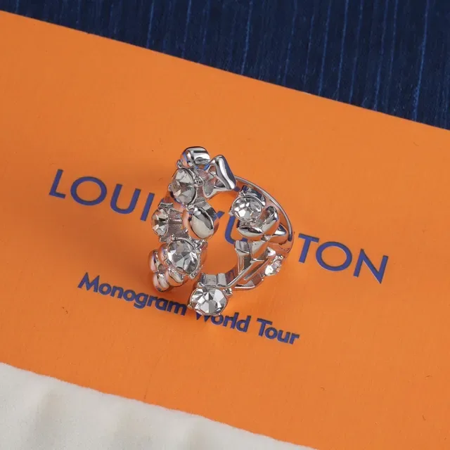 Louis Vuitton Silver Gold Crystal-Embellished Hoop-Style Earrings 3
