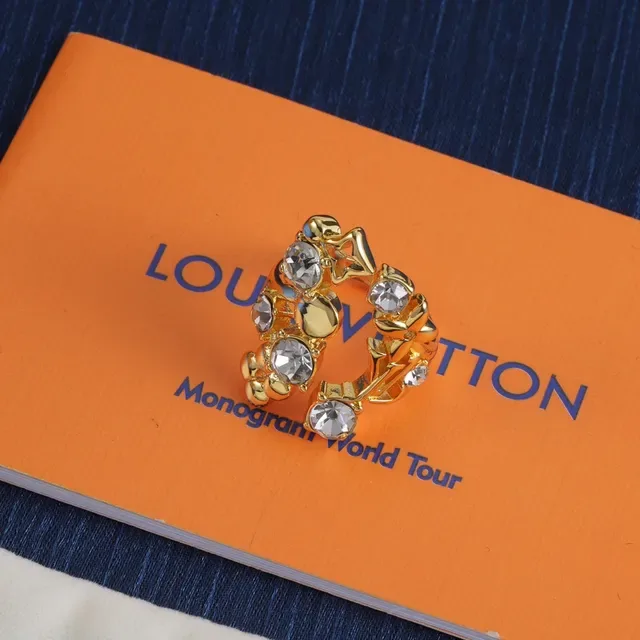 Louis Vuitton Silver Gold Crystal-Embellished Hoop-Style Earrings 5