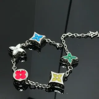 Louis Vuitton Silver Multicolor Chain Enamel Floral Charms Bracelet