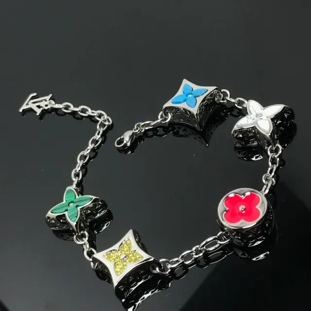 Louis Vuitton Silver Multicolor Chain Enamel Floral Charms Bracelet 2