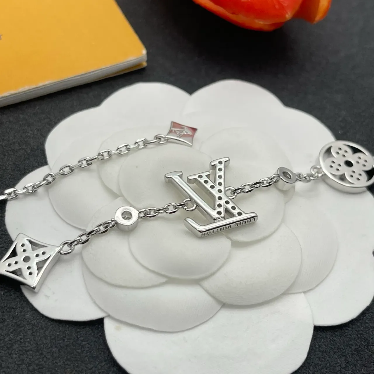 Louis Vuitton Silver Pavé-Set Monogram-Charm Bracelet 3