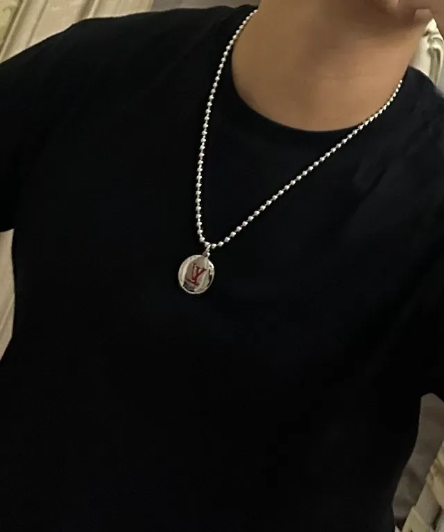 Louis Vuitton Silver Red Ball Chain Circular Disc Pendant Necklace 2