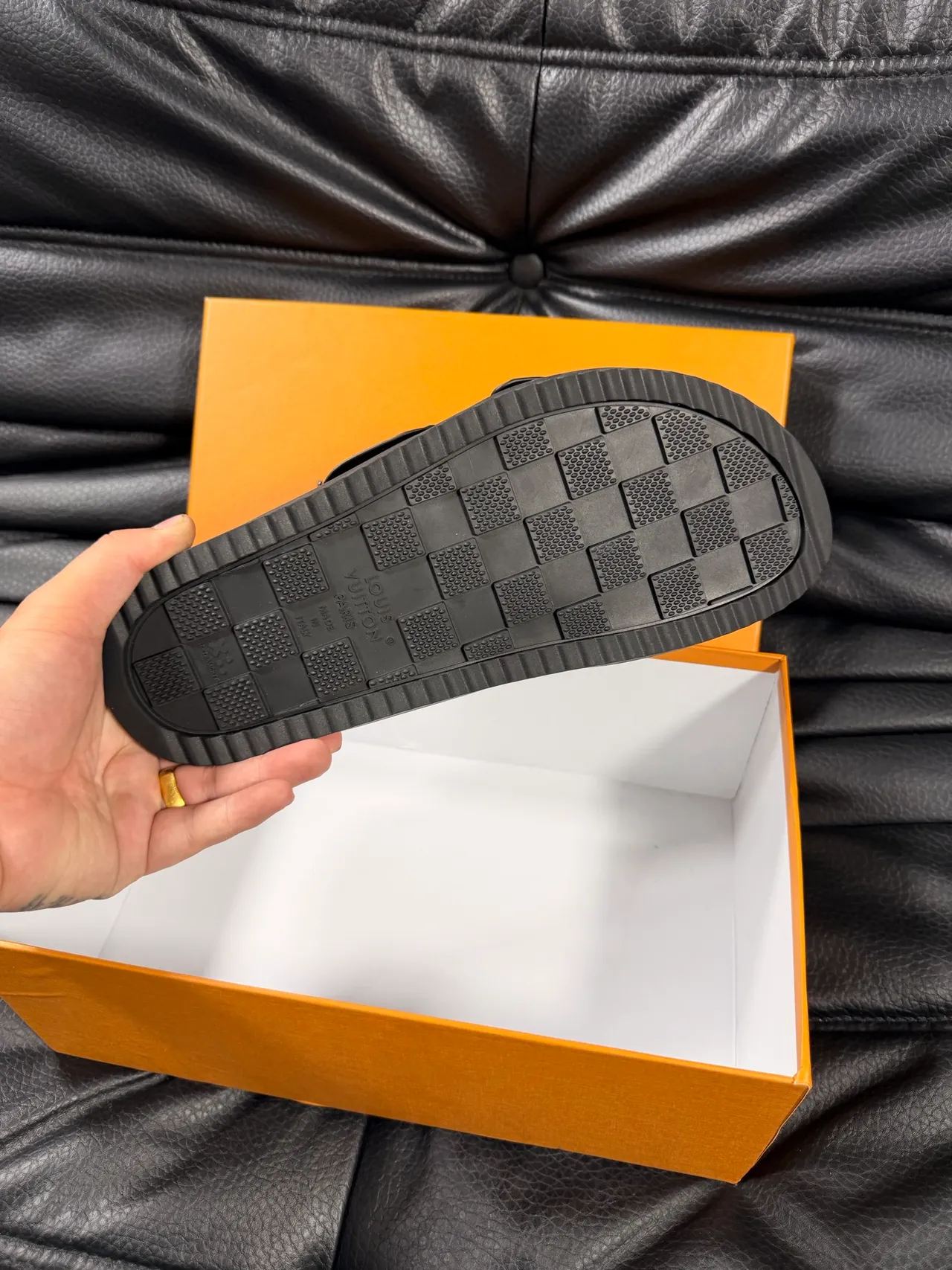 Louis Vuitton Slide Black Embossed Monogram Double-Strap Crossover Slippers 2