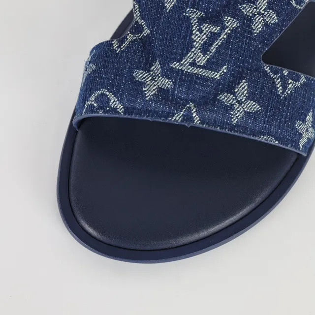 Louis Vuitton Slide Navy Monogram Print Slippers 5