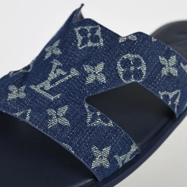 Louis Vuitton Slide Navy Monogram Print Slippers 6
