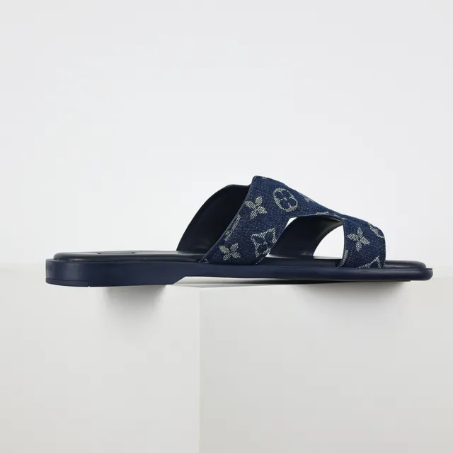 Louis Vuitton Slide Navy Monogram Print Slippers 7