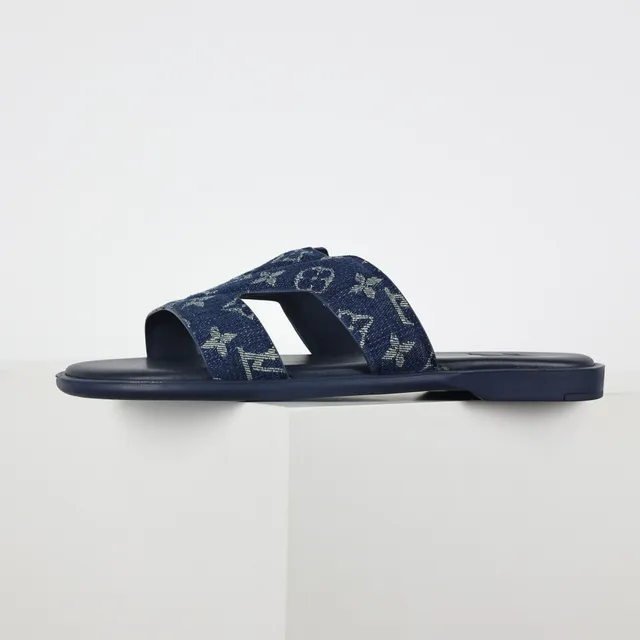 Louis Vuitton Slide Navy Monogram Print Slippers 9