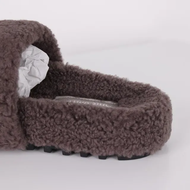 Louis Vuitton Slides Brown Shearling Monogram Strap Slippers 4
