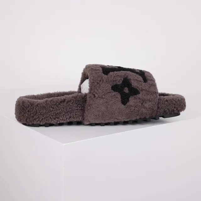 Louis Vuitton Slides Brown Shearling Monogram Strap Slippers 7