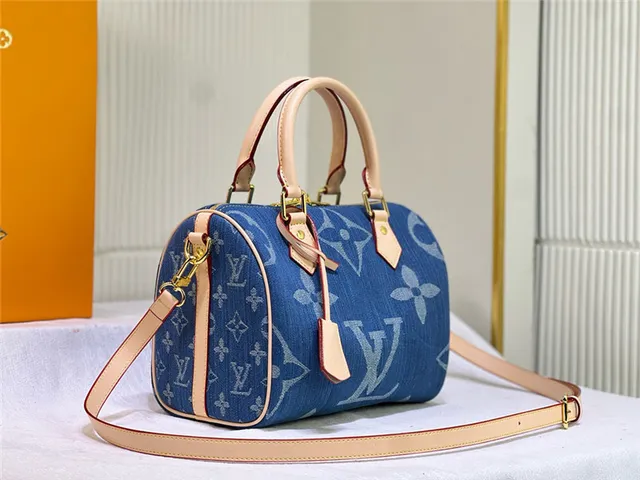 Louis Vuitton Speedy Bleu Denim Monogram Sac Boston 9