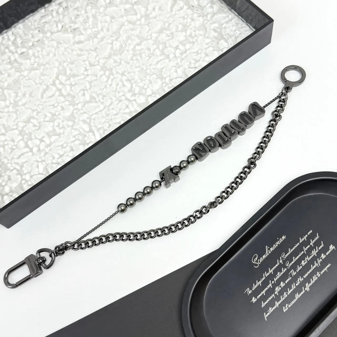Louis Vuitton VUITTON Letter Bead and LV Monogram Black Metal Bracelets 2