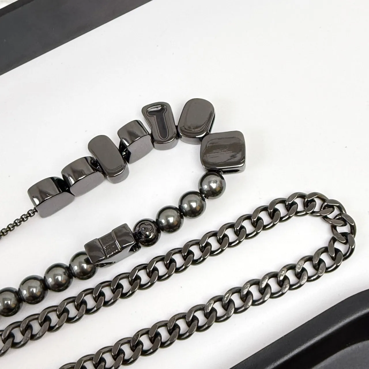 Louis Vuitton VUITTON Letter Bead and LV Monogram Black Metal Bracelets 7