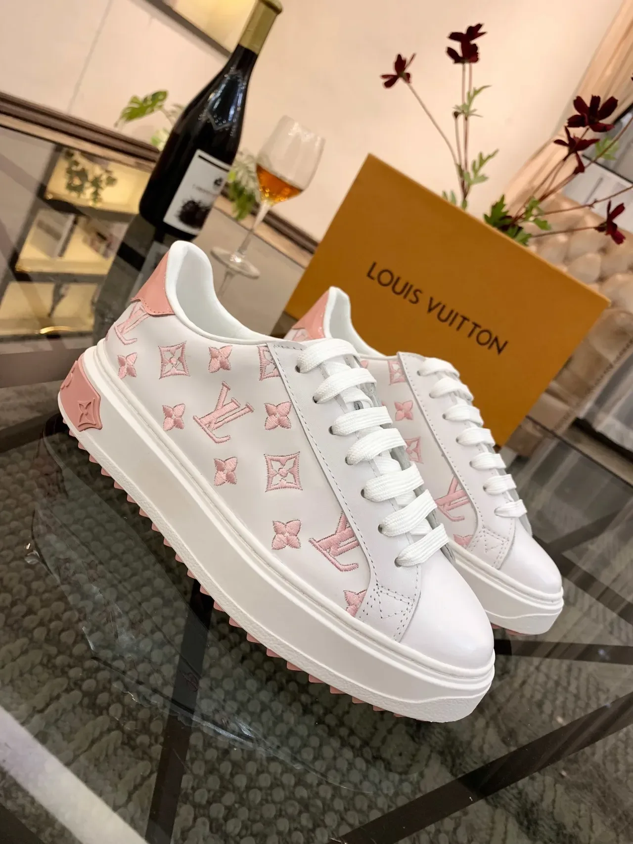 Louis Vuitton White and Pink Monogram Lifestyle Sneakers 3