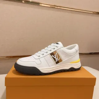 Louis Vuitton White Brown Monogrammed Leather Perforated Toe Cap Lifestyle Sneakers