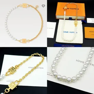 Louis Vuitton White Gold Pearl Strand Lock Clasp Necklace