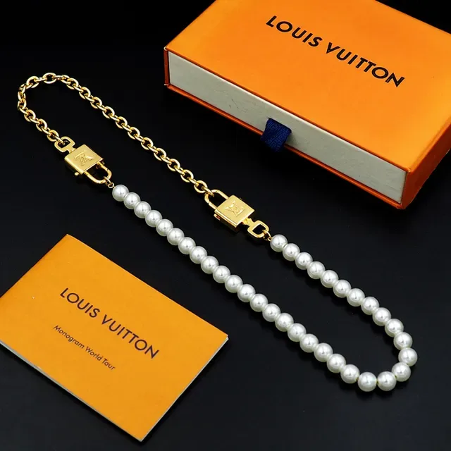 Louis Vuitton White Gold Pearl Strand Lock Clasp Necklace 3
