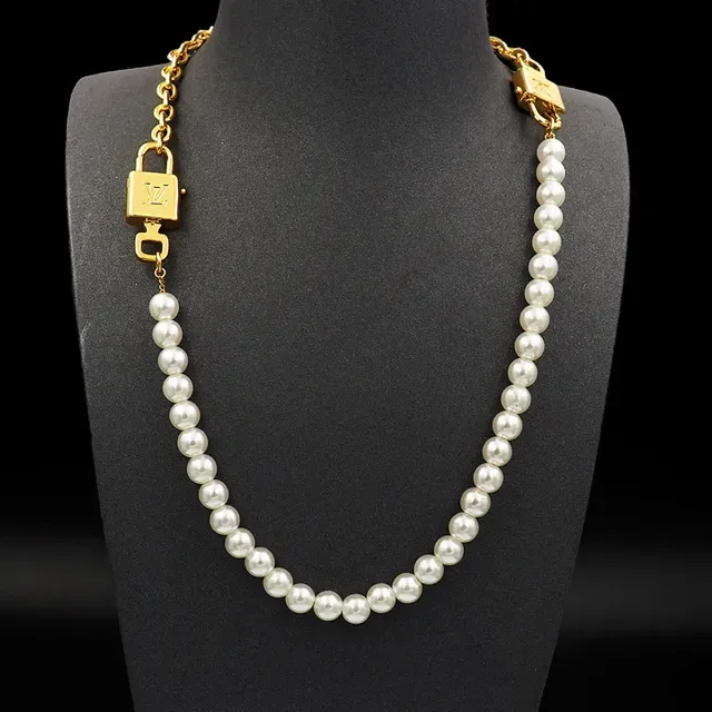 Louis Vuitton White Gold Pearl Strand Lock Clasp Necklace 11