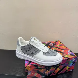 Louis Vuitton Zapatillas Blancas Grises de Bajo Corte Monograma Lona Estilo de Vida
