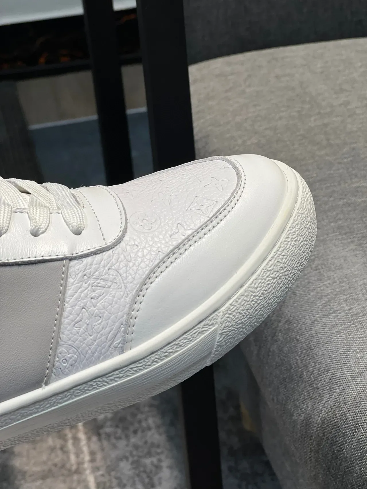 Louis Vuitton White Gray Monogram-Embossed Leather Panelled Low-Top Lifestyle Sneakers 2