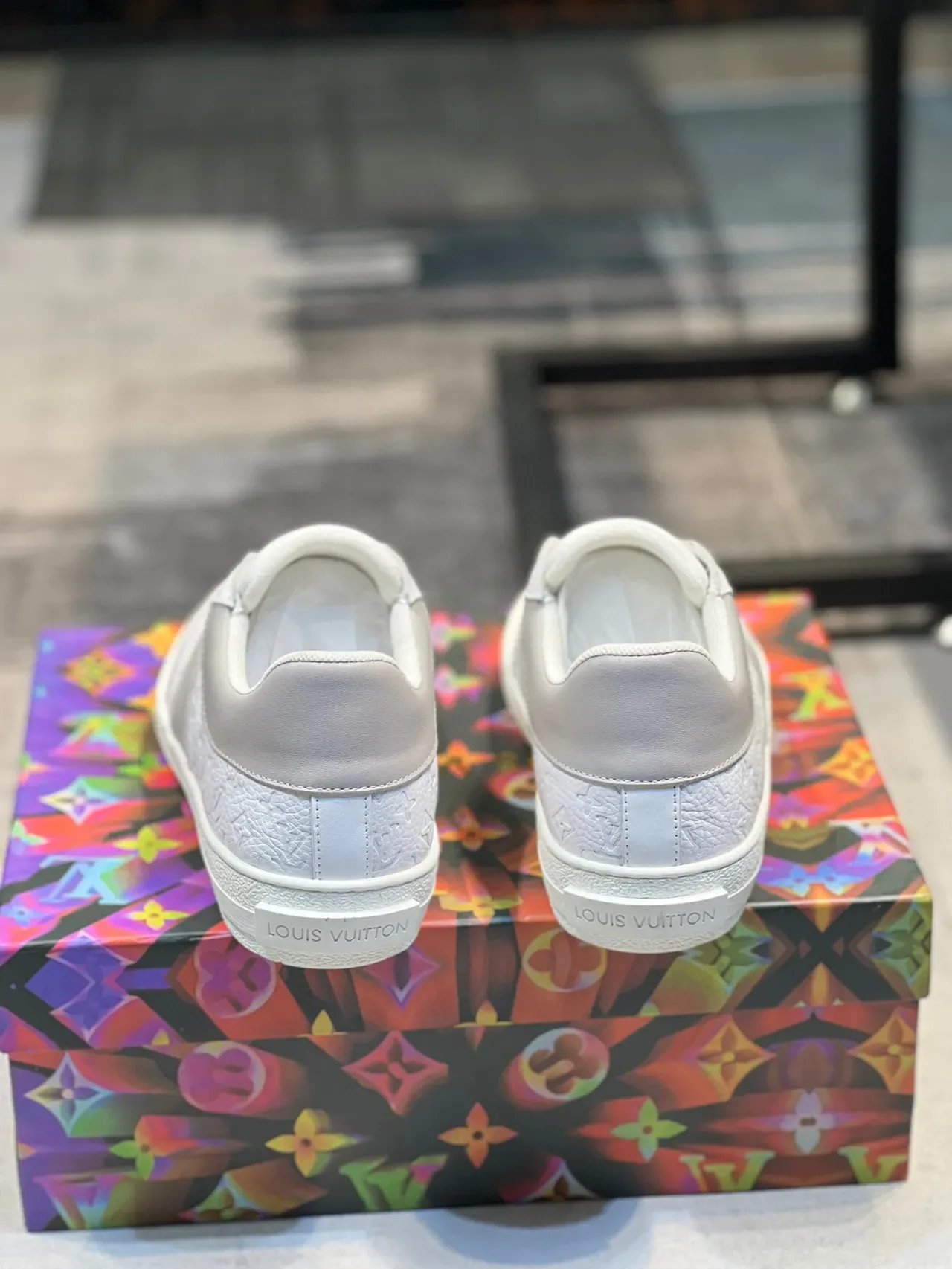 Louis Vuitton White Gray Monogram-Embossed Leather Panelled Low-Top Lifestyle Sneakers 3