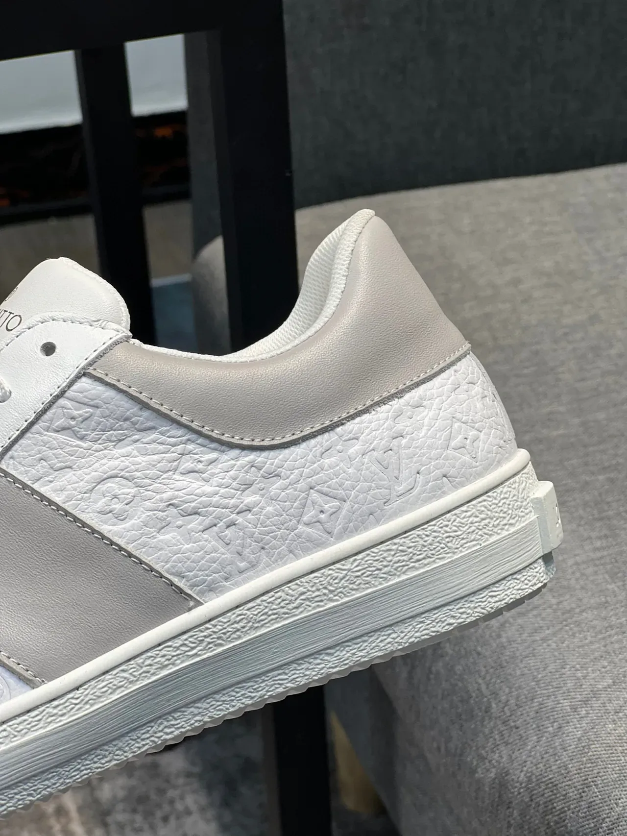Louis Vuitton White Gray Monogram-Embossed Leather Panelled Low-Top Lifestyle Sneakers 8