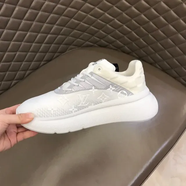 Louis Vuitton White Gray Monogrammed Knit Upper Sculpted Rubber Sole Lifestyle Sneakers 2