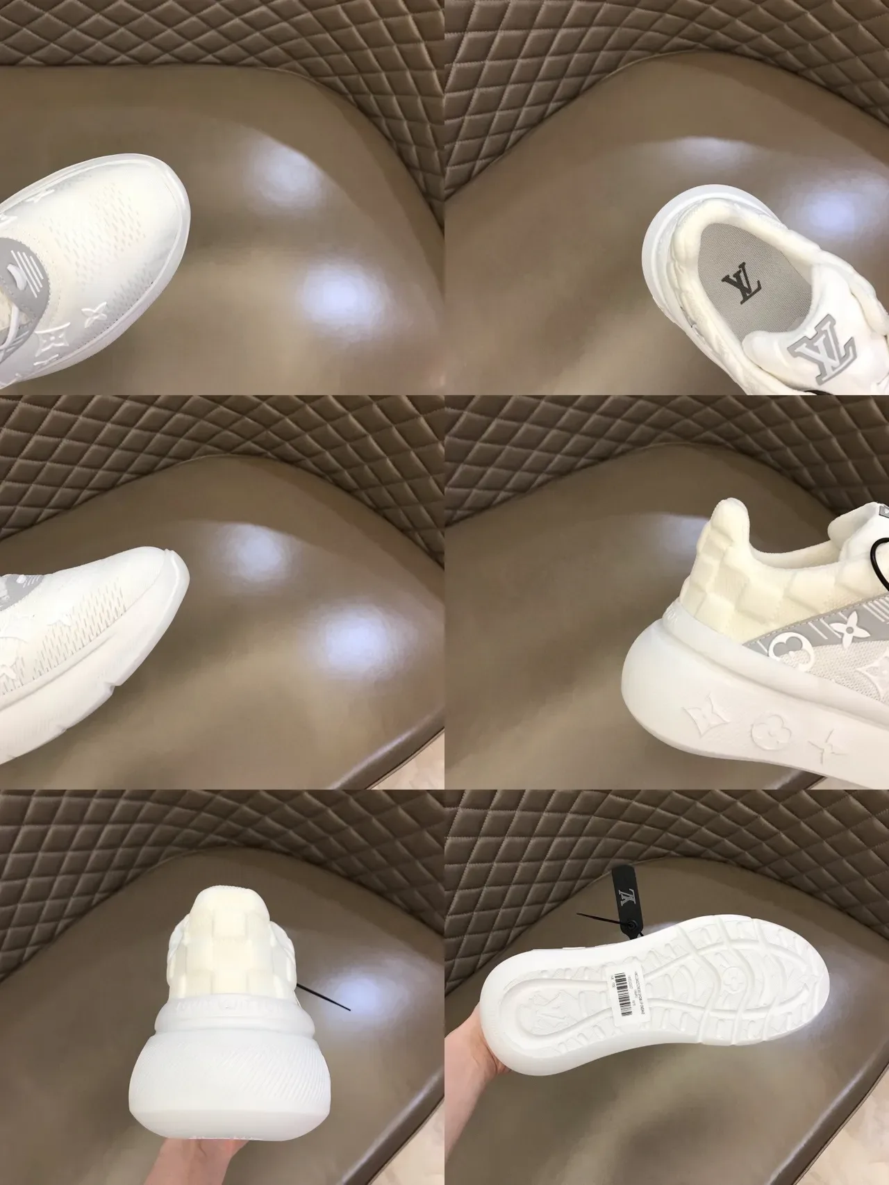 Louis Vuitton White Gray Monogrammed Knit Upper Sculpted Rubber Sole Lifestyle Sneakers 3