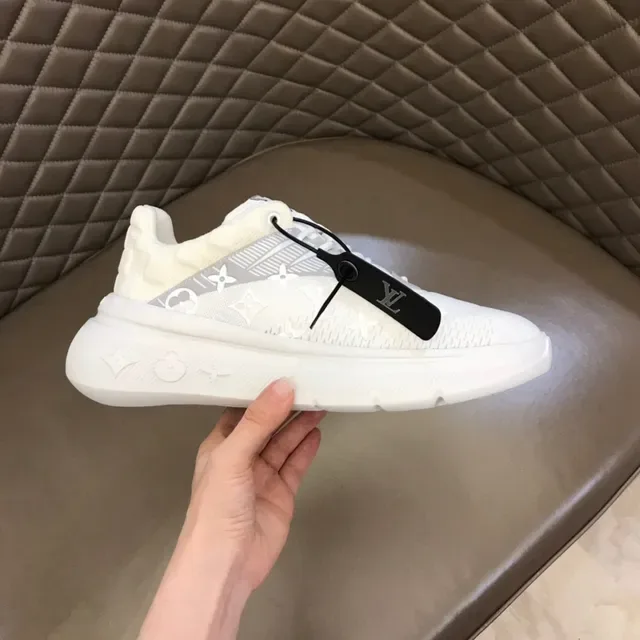 Louis Vuitton White Gray Monogrammed Knit Upper Sculpted Rubber Sole Lifestyle Sneakers 4