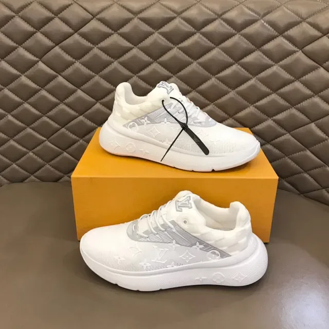 Louis Vuitton White Gray Monogrammed Knit Upper Sculpted Rubber Sole Lifestyle Sneakers 6