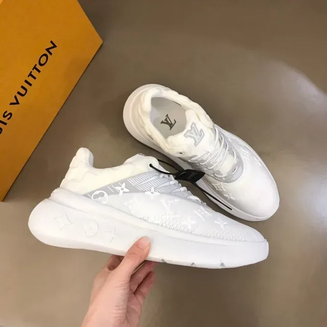 Louis Vuitton White Gray Monogrammed Knit Upper Sculpted Rubber Sole Lifestyle Sneakers 7