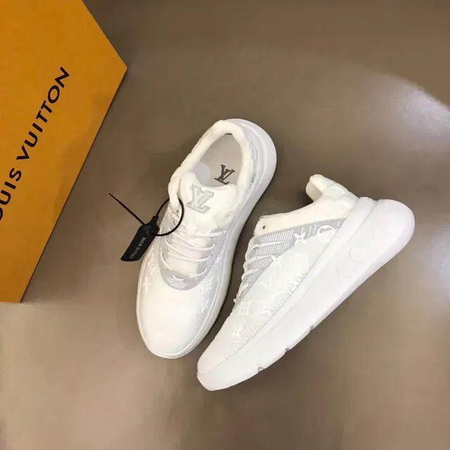Louis Vuitton White Gray Monogrammed Knit Upper Sculpted Rubber Sole Lifestyle Sneakers 8
