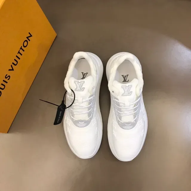 Louis Vuitton White Gray Monogrammed Knit Upper Sculpted Rubber Sole Lifestyle Sneakers 9