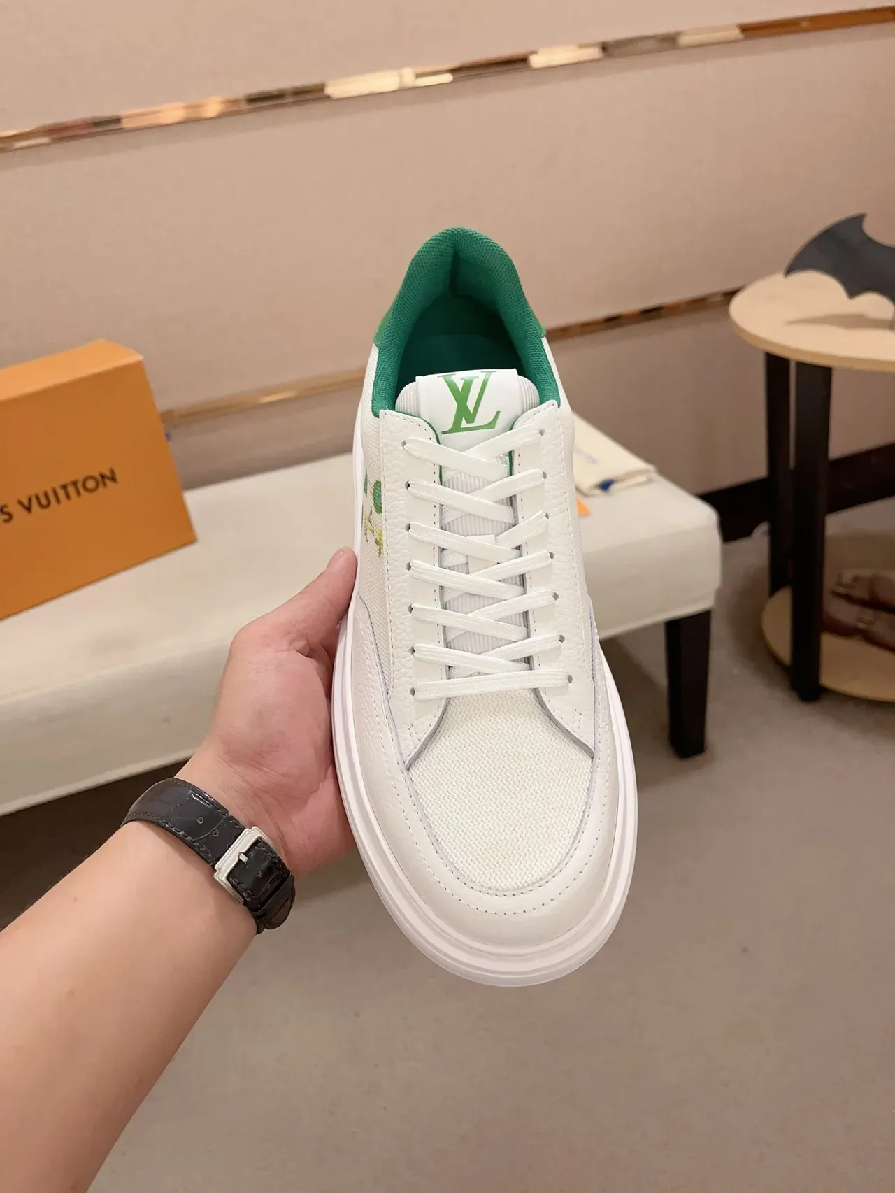 Louis Vuitton White Green Low-Top Platform Sole Lifestyle Sneakers 3