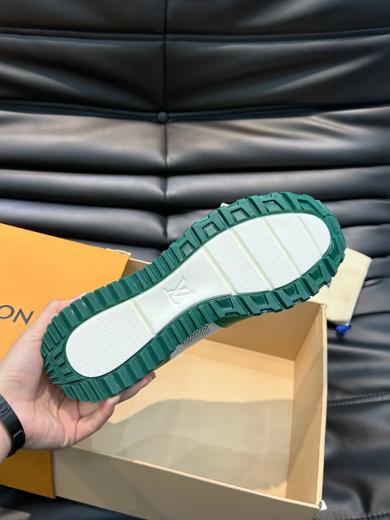 Louis Vuitton White Green Mesh And Leather Panel Construction Monogram Accents Lifestyle Sneakers 2