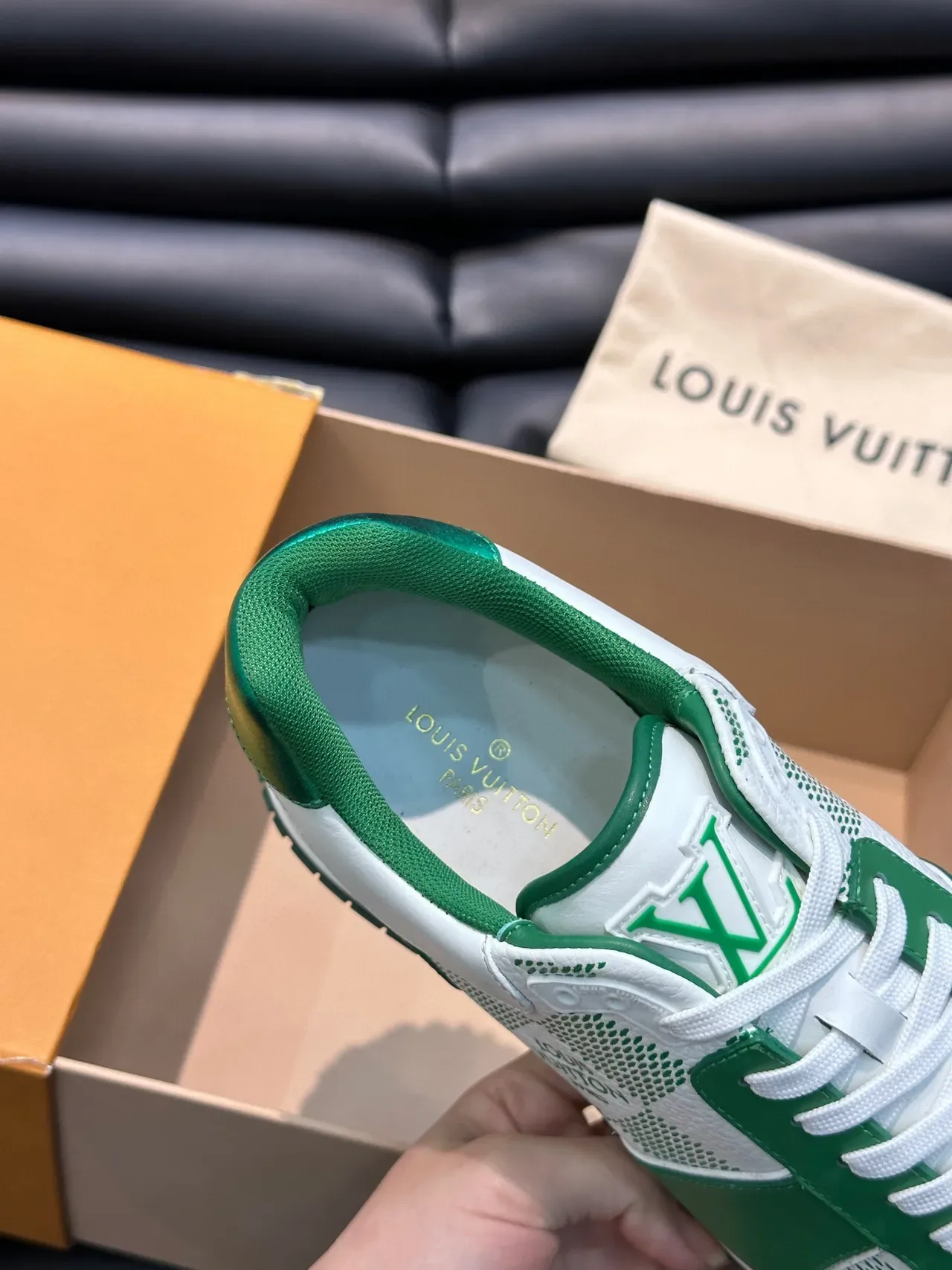 Louis Vuitton White Green Mesh And Leather Panel Construction Monogram Accents Lifestyle Sneakers 3