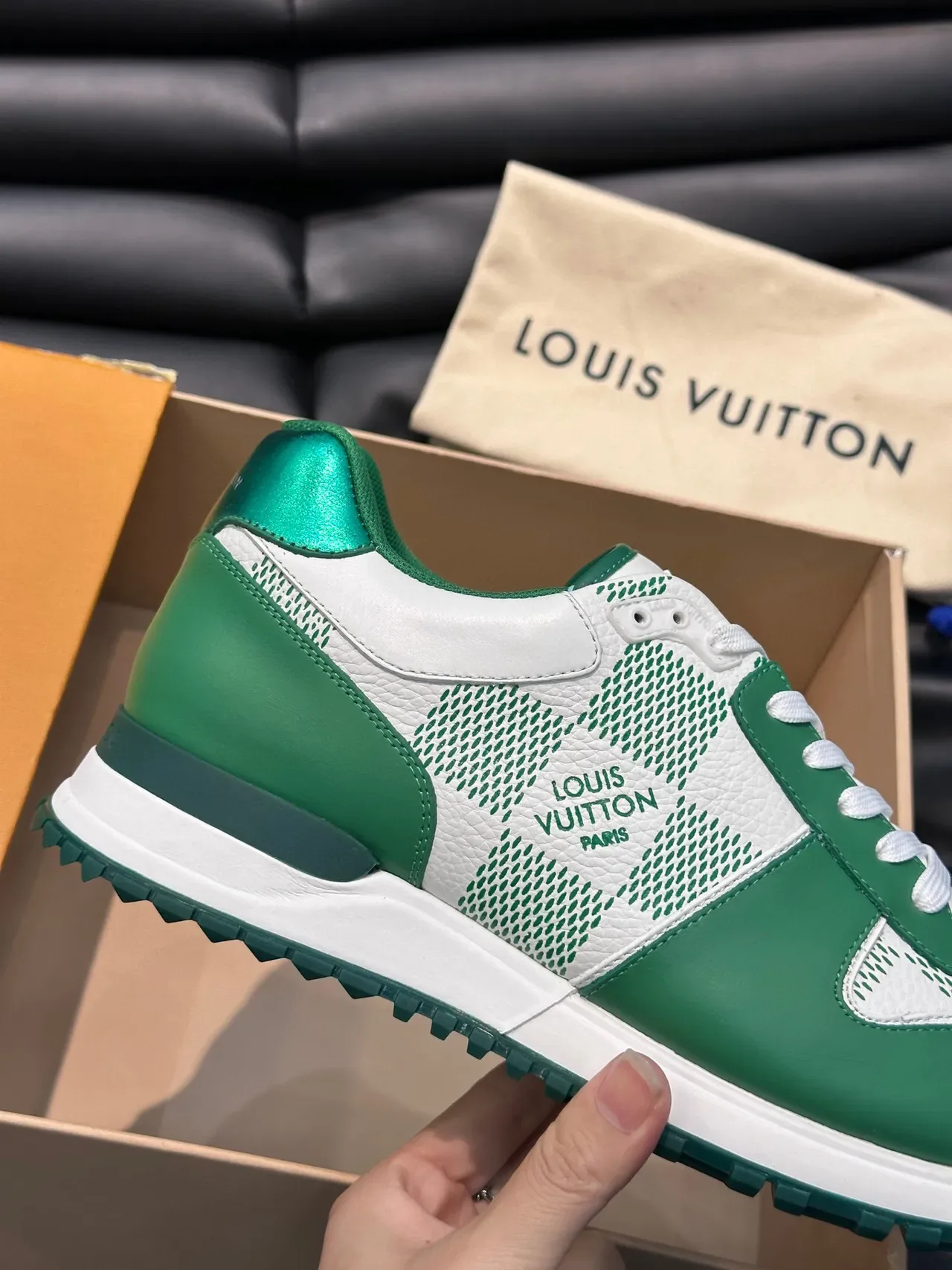 Louis Vuitton White Green Mesh And Leather Panel Construction Monogram Accents Lifestyle Sneakers 4