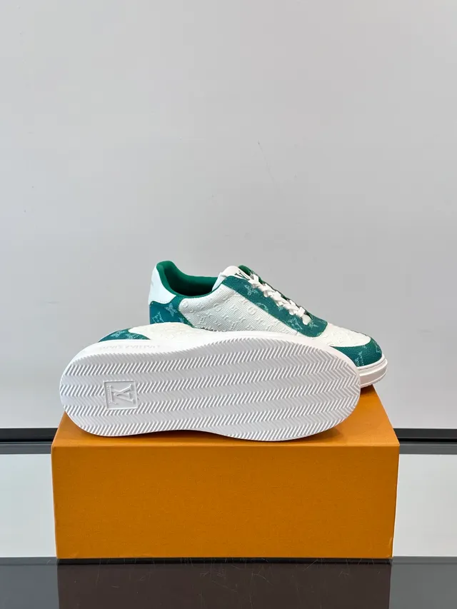 Louis Vuitton White Green Monogrammed Textile Upper Color-Blocked Lifestyle Sneakers 2