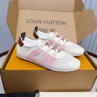 Louis Vuitton White Pink Mesh And Suede Panel Construction V-Shaped Overlay Lifestyle Sneakers