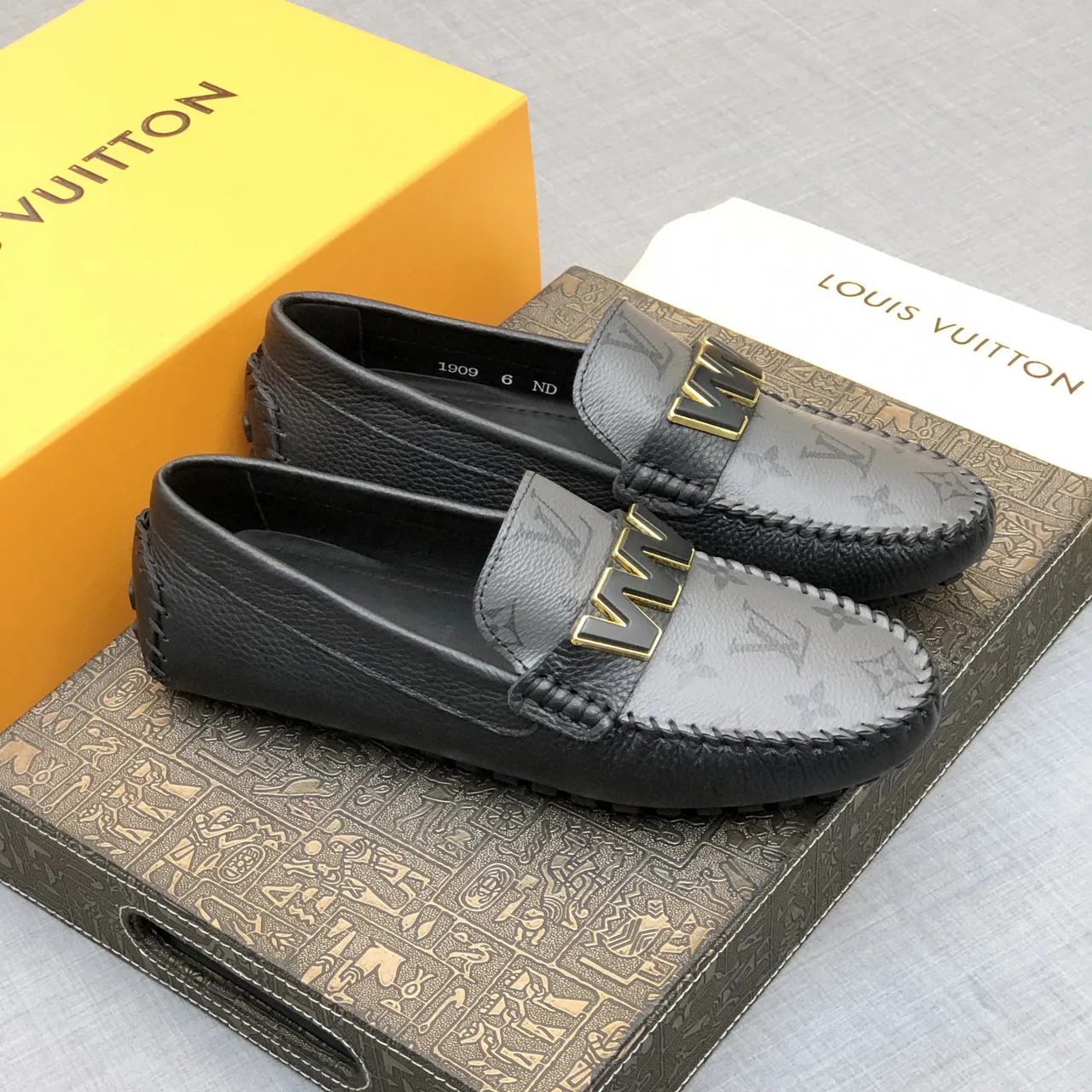 Louis Vuitton WW Buckle Loafer Gray Black Monogram-Coated Leather Trim Loafer 2