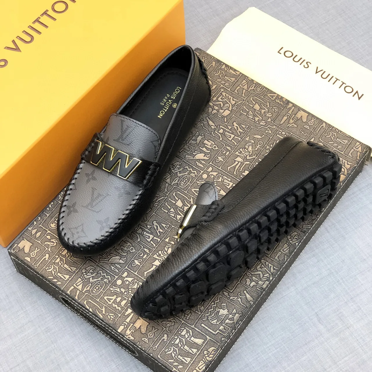 Louis Vuitton WW Buckle Loafer Gray Black Monogram-Coated Leather Trim Loafer 4