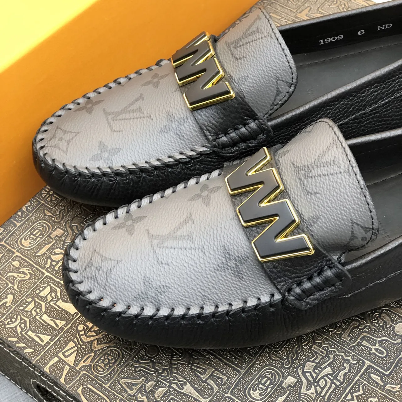 Louis Vuitton WW Buckle Loafer Gray Black Monogram-Coated Leather Trim Loafer 6
