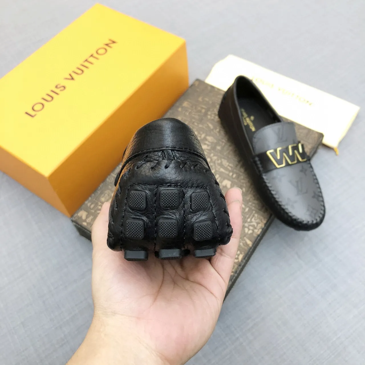 Louis Vuitton WW Buckle Loafer Gray Black Monogram-Coated Leather Trim Loafer 7