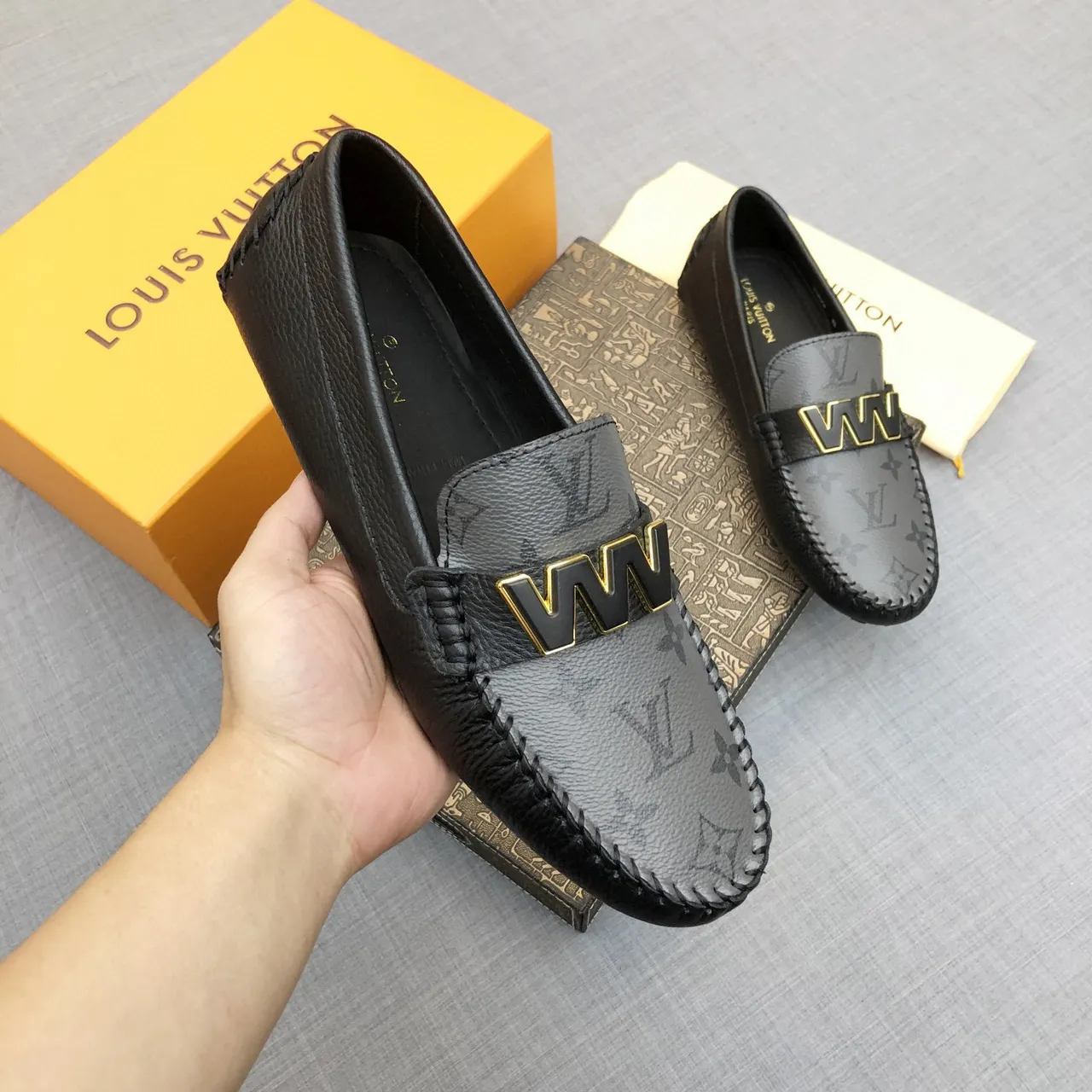 Louis Vuitton WW Buckle Loafer Gray Black Monogram-Coated Leather Trim Loafer 9