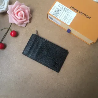 Louis Vuitton Zip Black Zippered Closure Textured Leather Card Holder