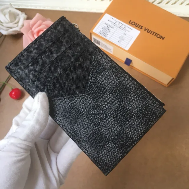 Louis Vuitton Zip Black Zippered Closure Textured Leather Card Holder 12