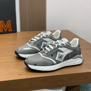 MCM Monogram-Printed Gray and White Chunky Sneakers